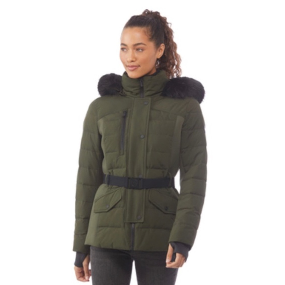 Michael Kors MK Sport Belted Puffer with Faux Fur